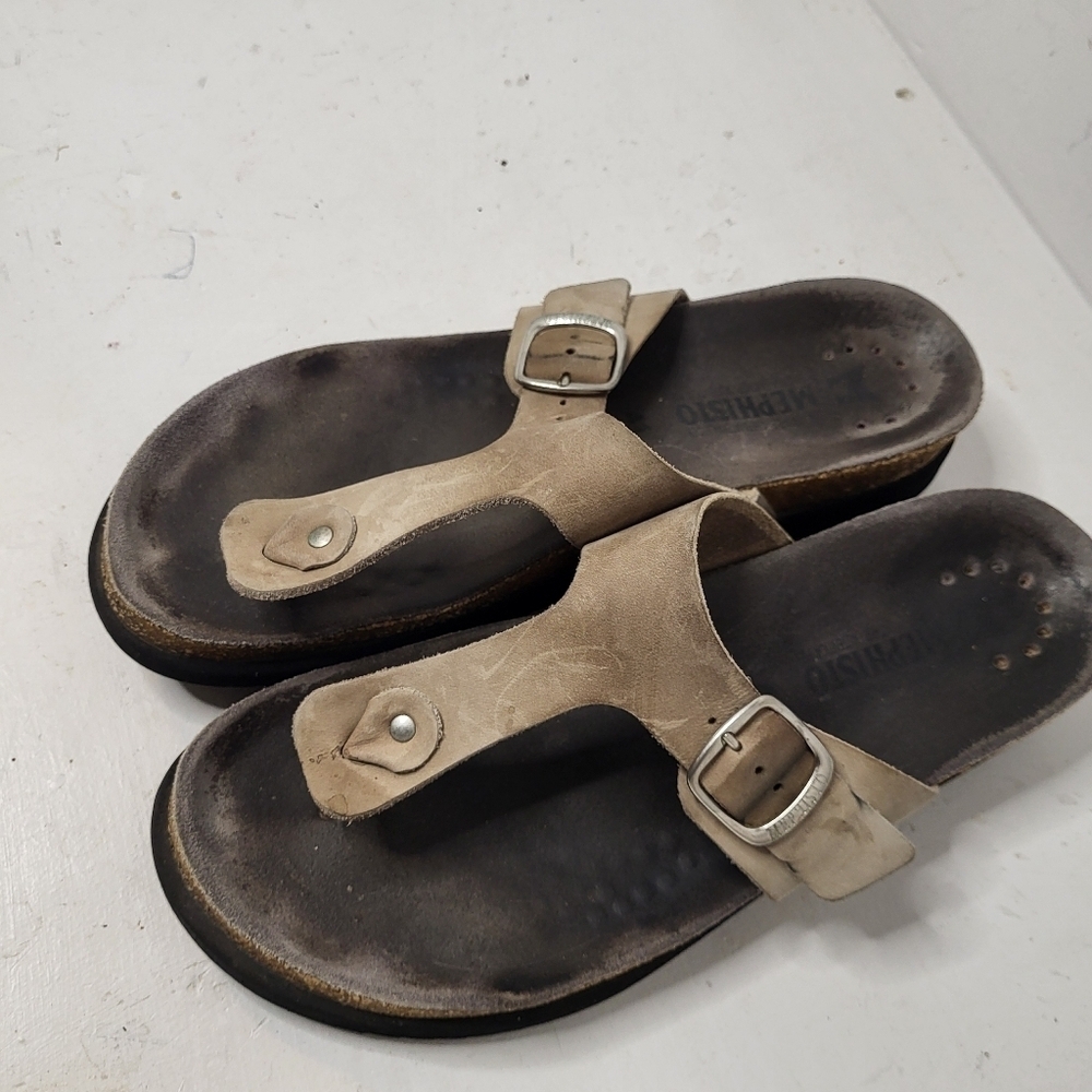 Mephisto Melinda Women's Tan Leather Slip-on Cork Sandals Size 41